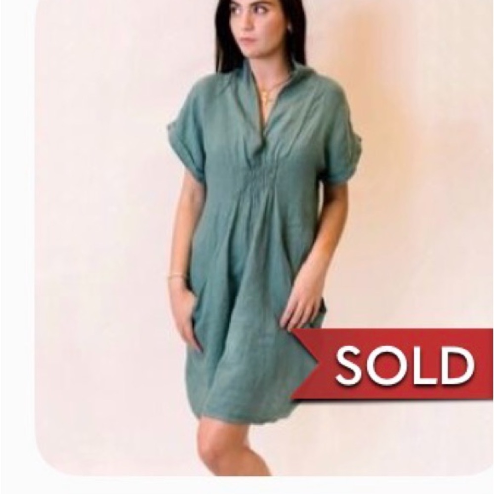 Elegant Green Linen Dress - Picture 6 of 6